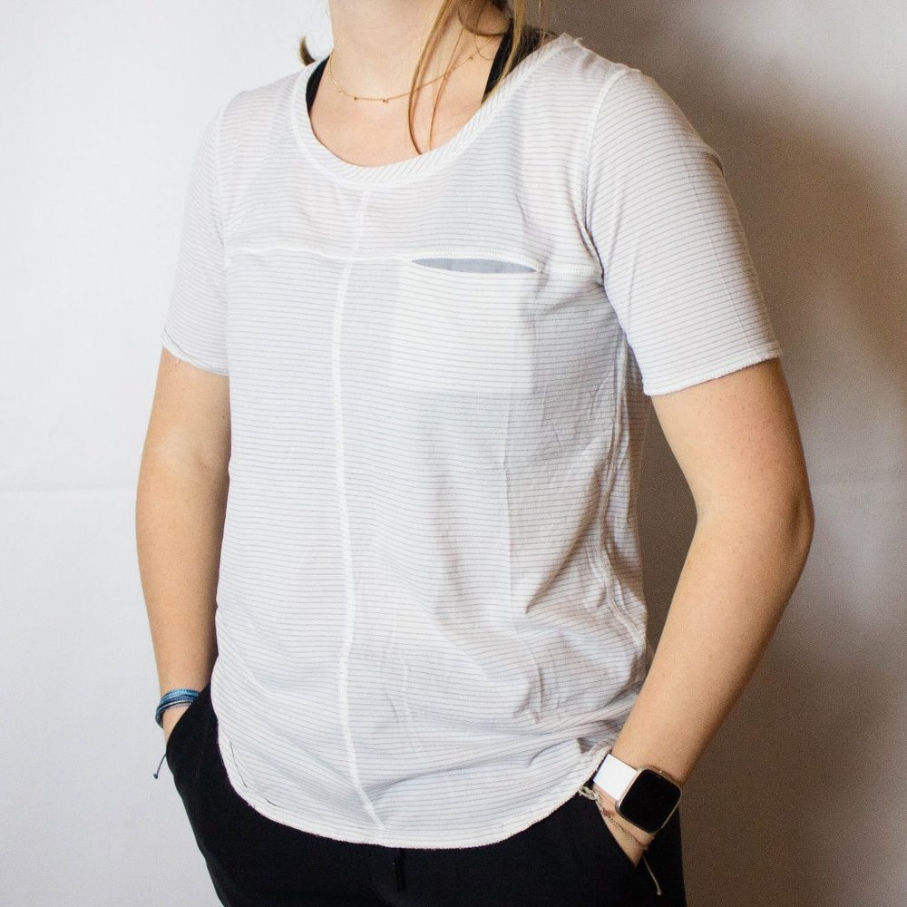 Lululemon white and grey stripe shirt
